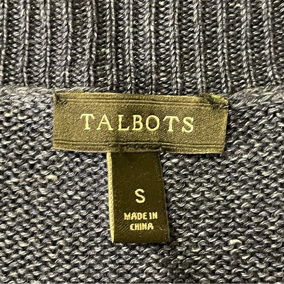 TALBOTS NWOT Shiny Linen V-Neck Sweater in Navy Blue - Picture 3 of 4